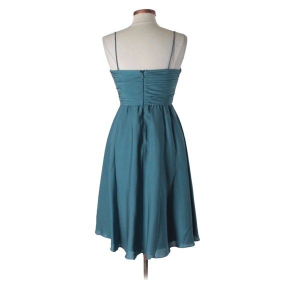 ANTHROPOLOGIE QUILLAREEE Tide size 8 Chain Strip Blue Silk Party Dress - Picture 3 of 7